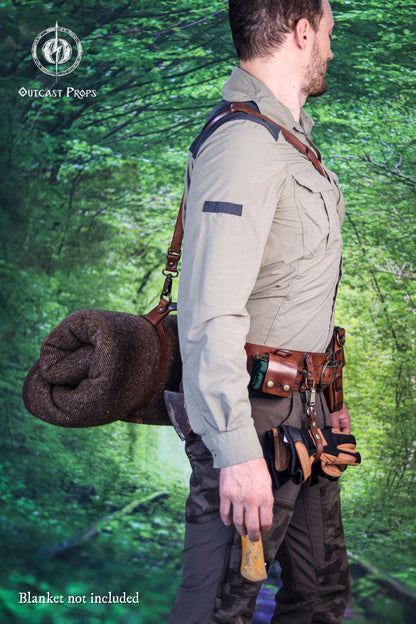 Leather Bedroll Carrier Strap Bushcraft Blanket Harness Camping Roll Holder Shoulder Sling LARP Medieval Outdoor Gear Handmade Camp Gift