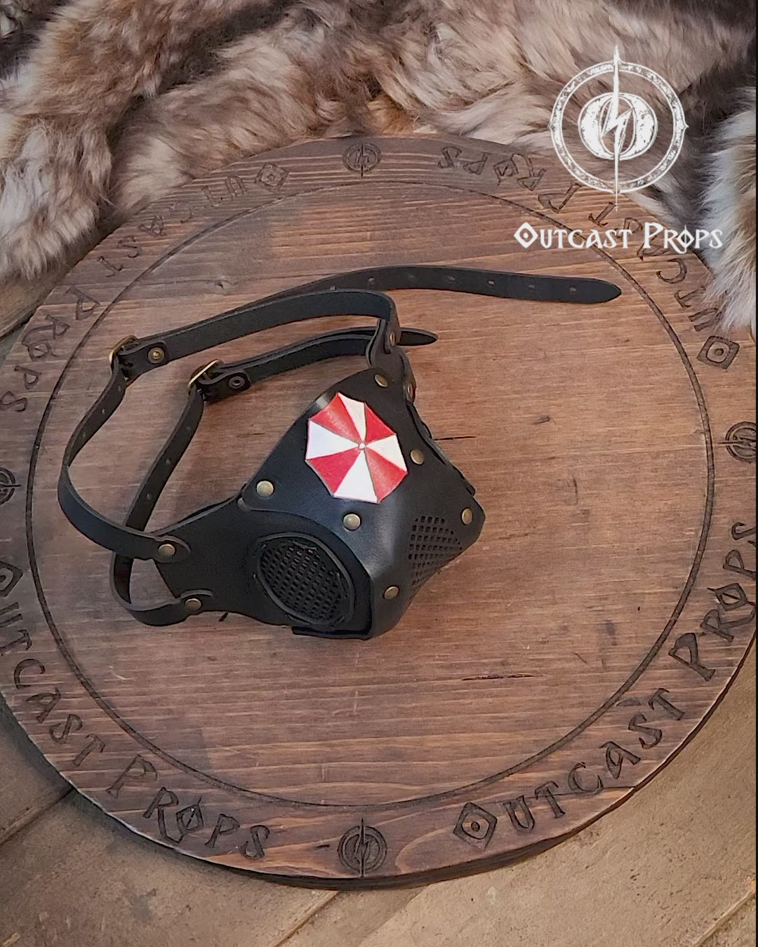 Leather Face Mask Resident Evil with filter pocket ready for use with disposable face masks, Umbrella Corporation logo engraved