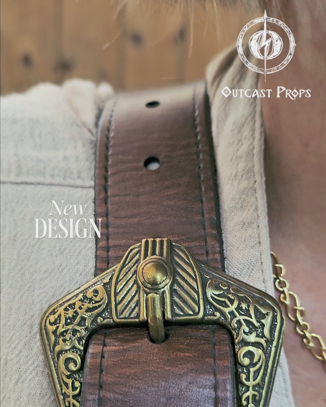 Close shot of the leather baldric holsters holding two decorative flintlocks. The leather straps are heavily embossed with scroll and leaf designs, and feature bronze-toned hardware for a period-authentic pirate look. Ideal for LARP, cosplay, or fantasy festivals. Crafted from hand-dyed leather with reinforced stitching. Holsters are designed to accommodate various sizes of replica pistols for immersive character play.