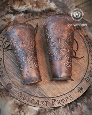 Viking leather bracer Vegvisir & Drakkar