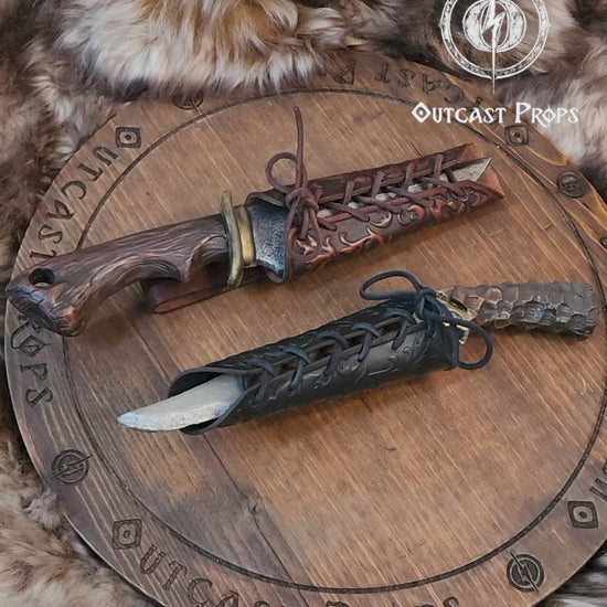 Handmade leather dagger sheath | Ornate LARP scabbard | Viking, medieval, fantasy belt holster for daggers | Ren Faire cosplay accessory