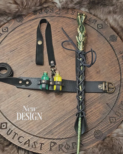 Wand leather garter Holster with potion