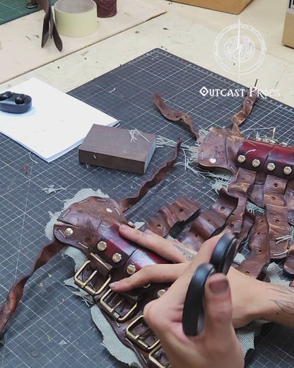 Dystopian Leather & Steel Bracer: Post-Apocalyptic Arm Guard for Wasteland Cosplay and LARP