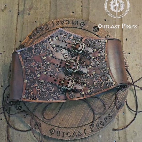 Elegant Floral Underbust Leather Corset - Handcrafted Rose Design for Larp, Reinassande Faire & Cosplay