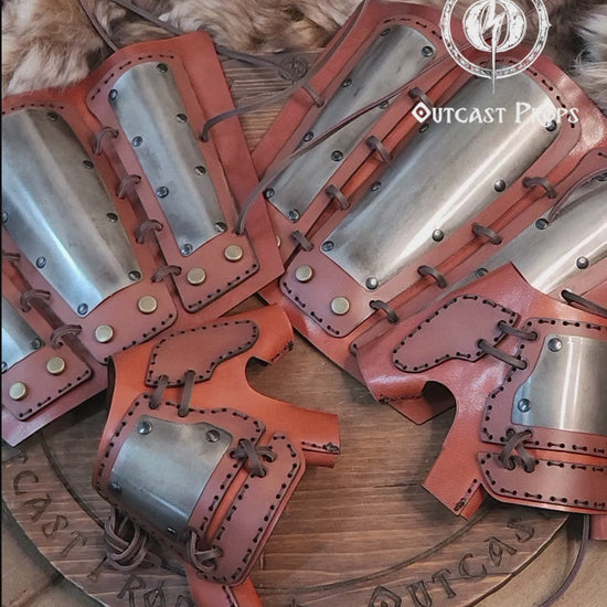 Samurai armor iron bracers, Samurai cosplay armoured leather pair of bracers for larp, leather and Iron bracers for post apocalyptic costume