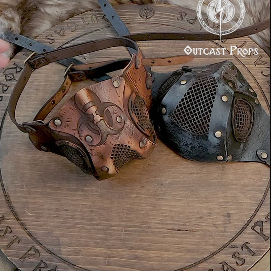 Leather Face Mask with filter pocket Biohazard sign Post Apocalyptic mask for use with disposable face masks Paper towel or filter