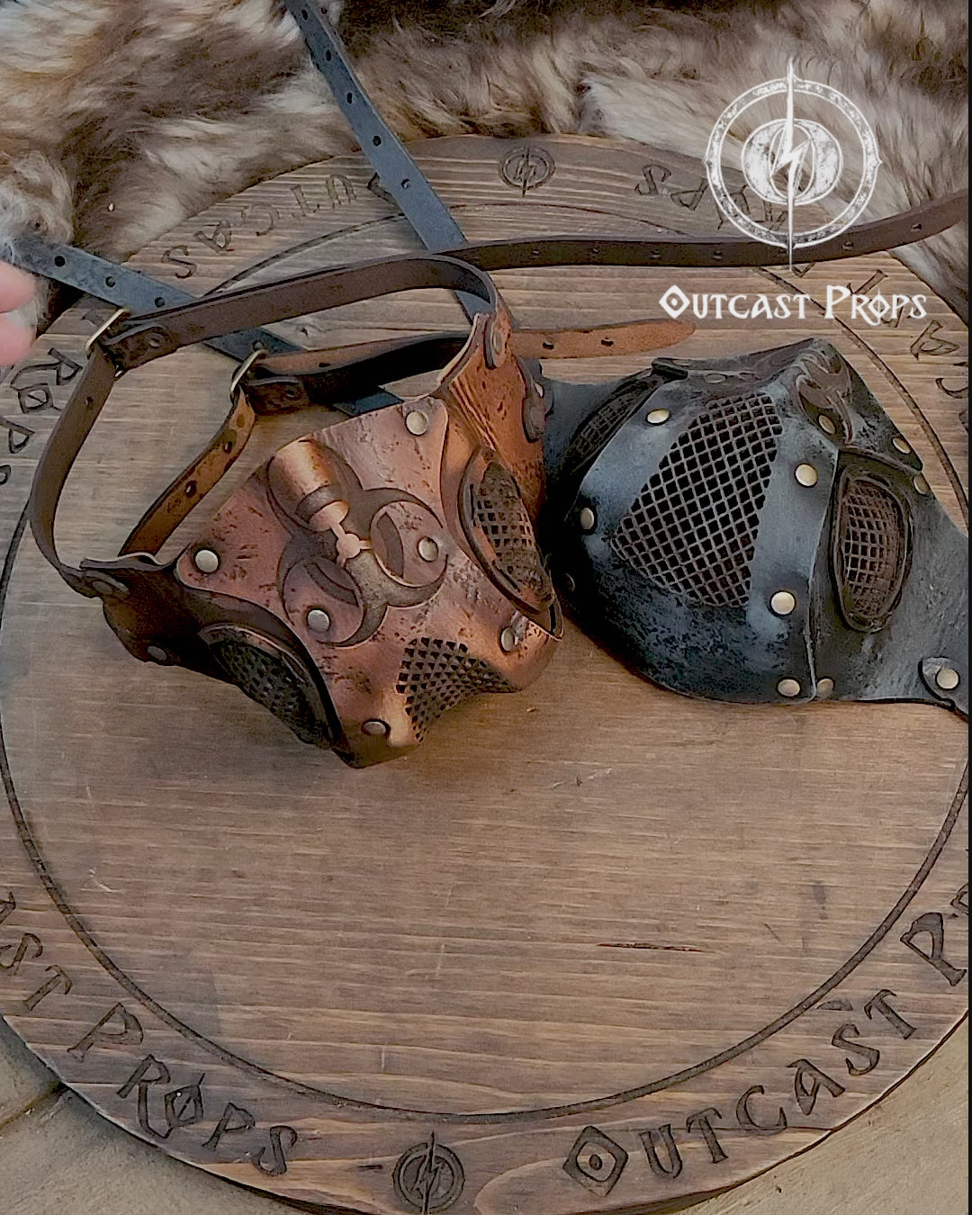 Leather Face Mask with filter pocket Biohazard sign Post Apocalyptic mask for use with disposable face masks Paper towel or filter