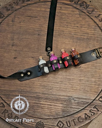 Potion Garter Holster made of natural leather with bottles. Larp. Steampunk. Witch. Alchemy. Occult. Medieval. Cosplay. Many colors. Unisex.