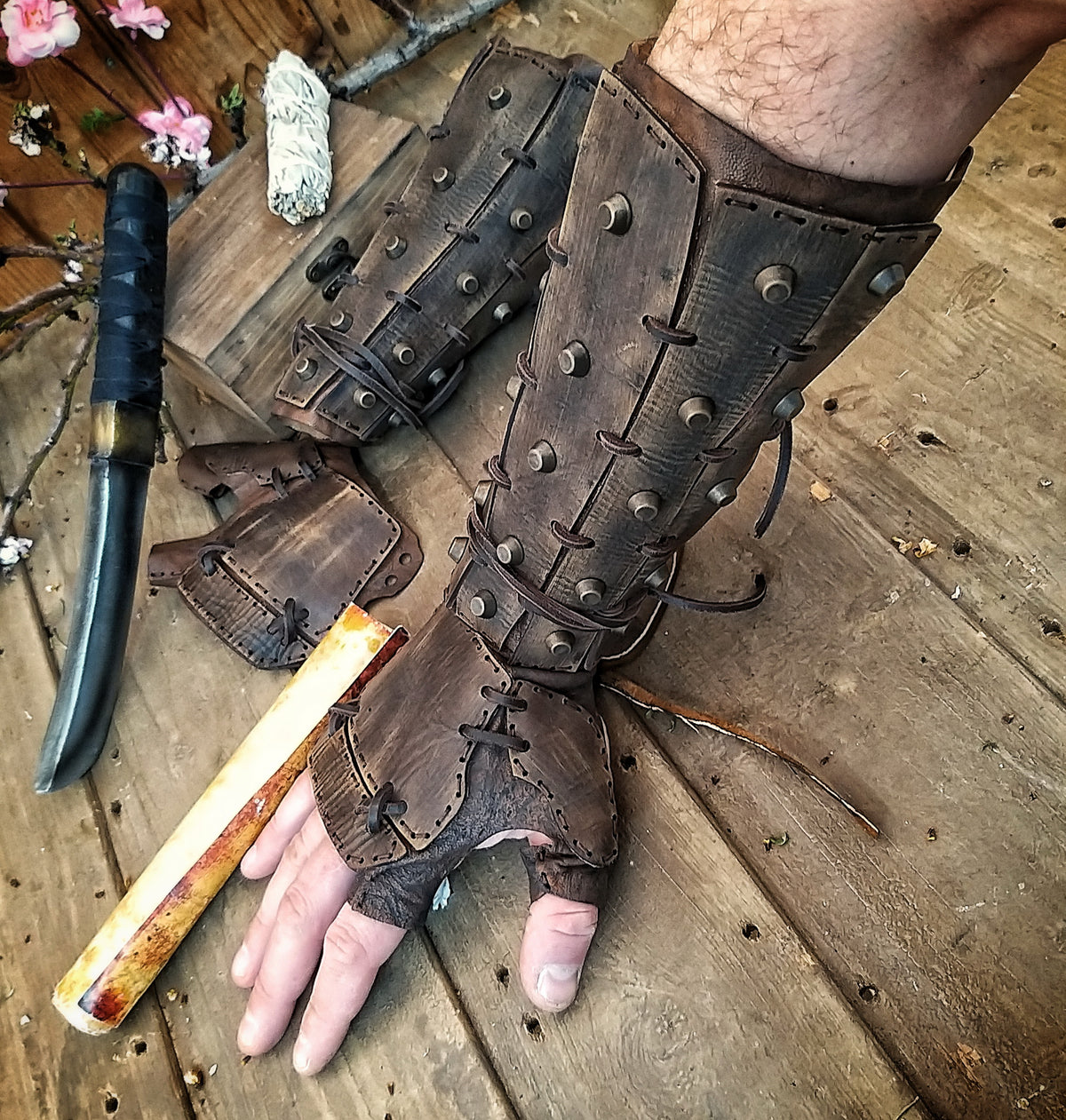 Apocalyptic Samurai Leather Bracers