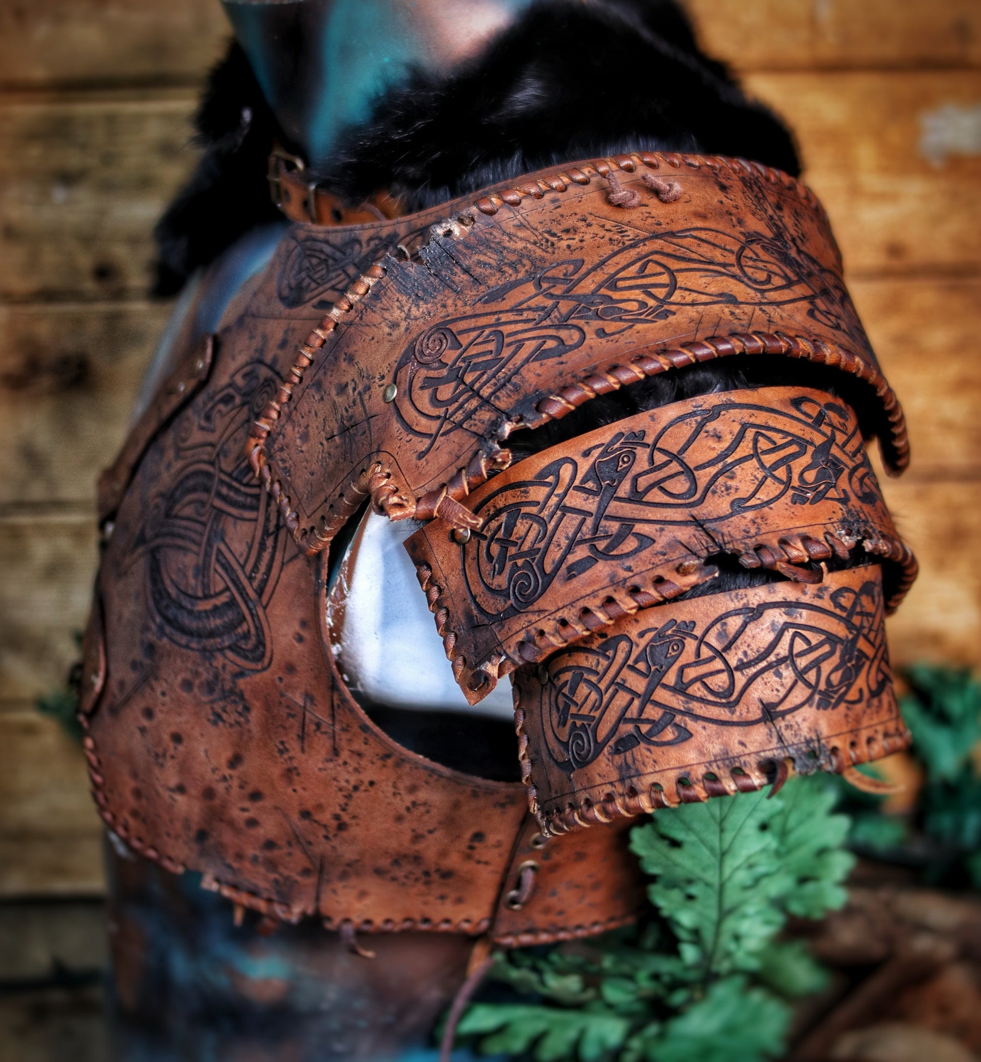 Barbarian Viking Leather Shoulder armor set.