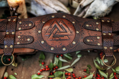 Viking Valknut Broadbelt engraved wide leather Celtic belt premium quality for LARP or Cosplay