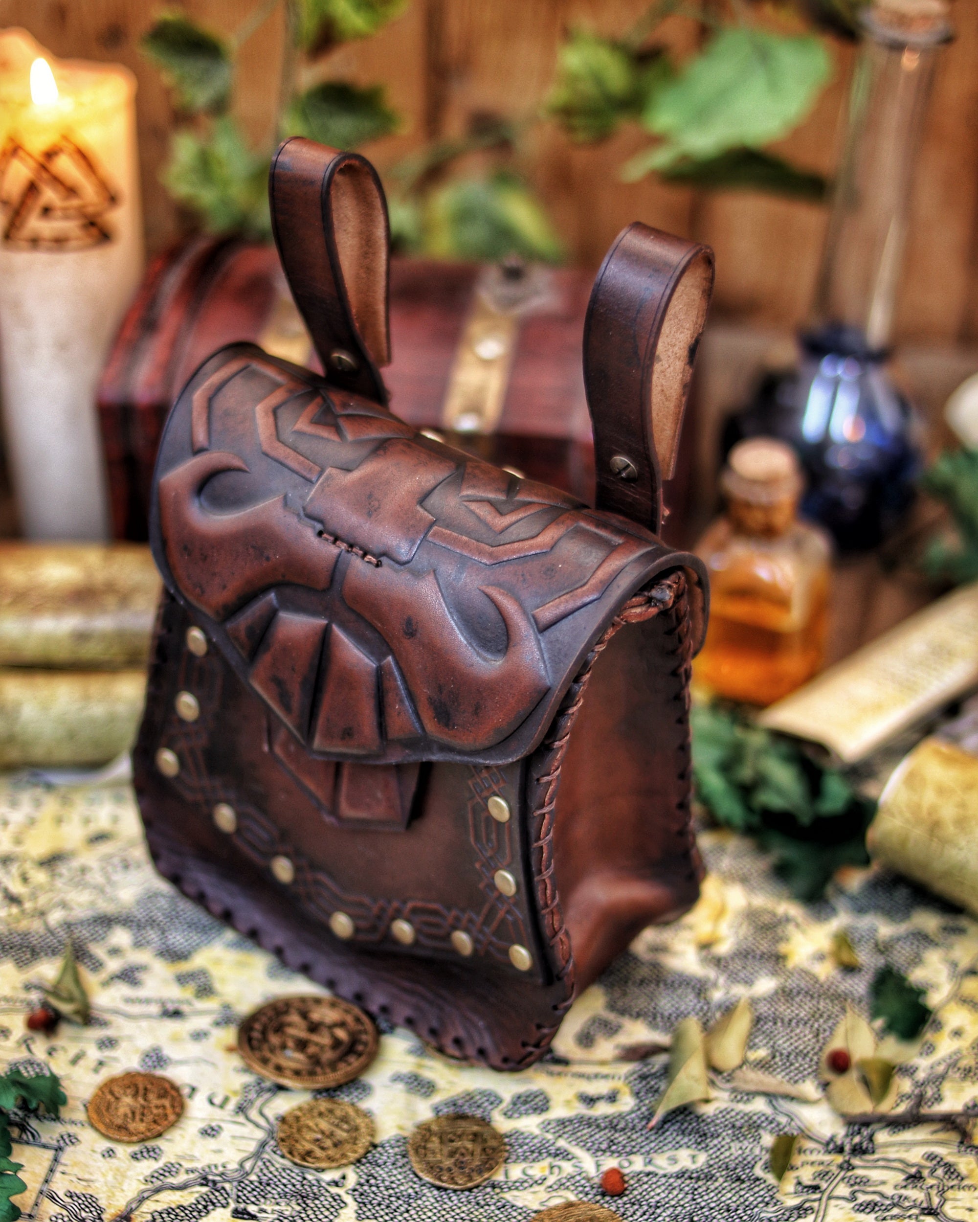 Leather Dwarf Face bag Outcast Props