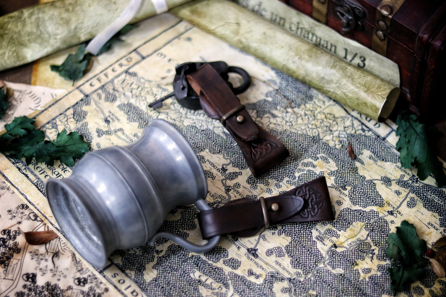 Medieval Leather Tankard Strap: Renaissance Faire Belt up to 6 cm or 2,4 inches. Accessory for Viking Cosplay, LARP, and Celtic Costumes