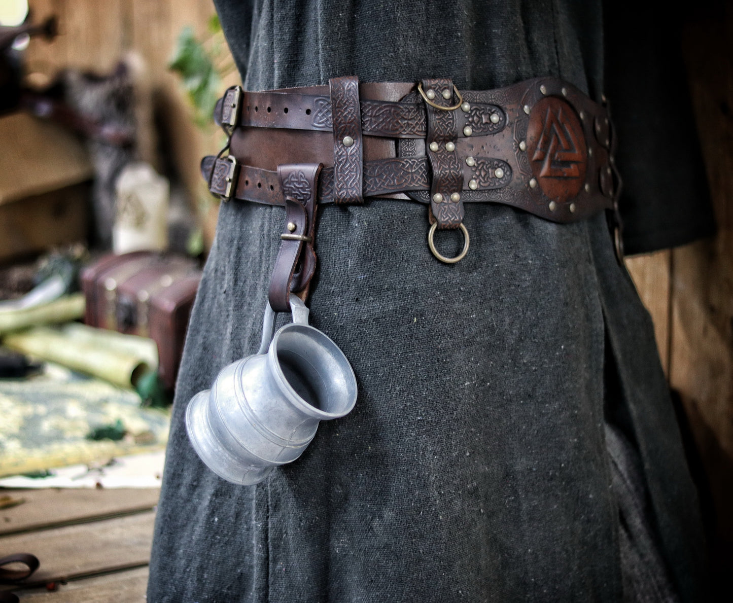 Medieval Leather Tankard Strap: Renaissance Faire Belt up to 6 cm or 2,4 inches. Accessory for Viking Cosplay, LARP, and Celtic Costumes
