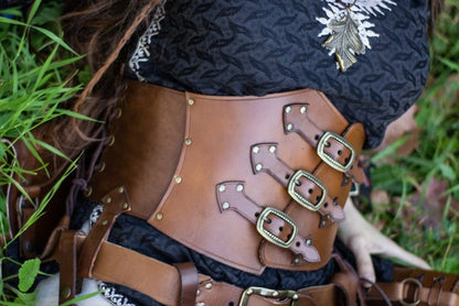 Leather Corset underbust - Steampunk larp burning man armor Witch. Brown Waist Cincher. Renfair underbust. Alchemist corset.