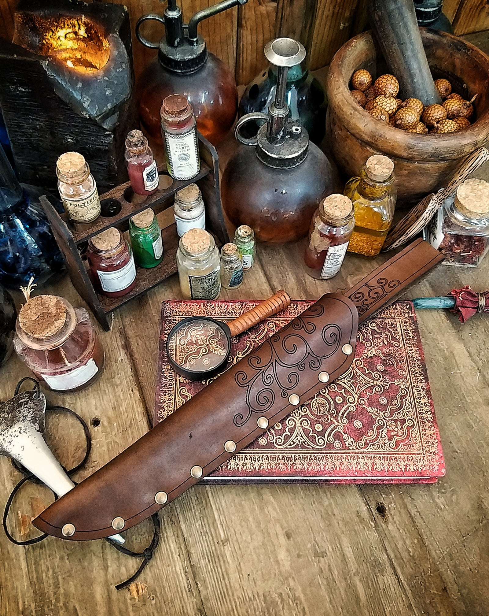 Ornated Magic Wand Holster or Sheath, made of high quality leather for hang your wand from your belt