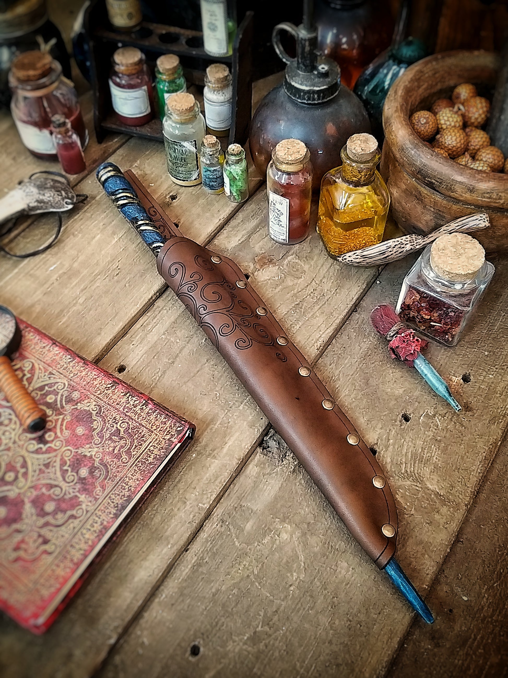 Ornated Magic Wand Holster or Sheath, made of high quality leather for hang your wand from your belt