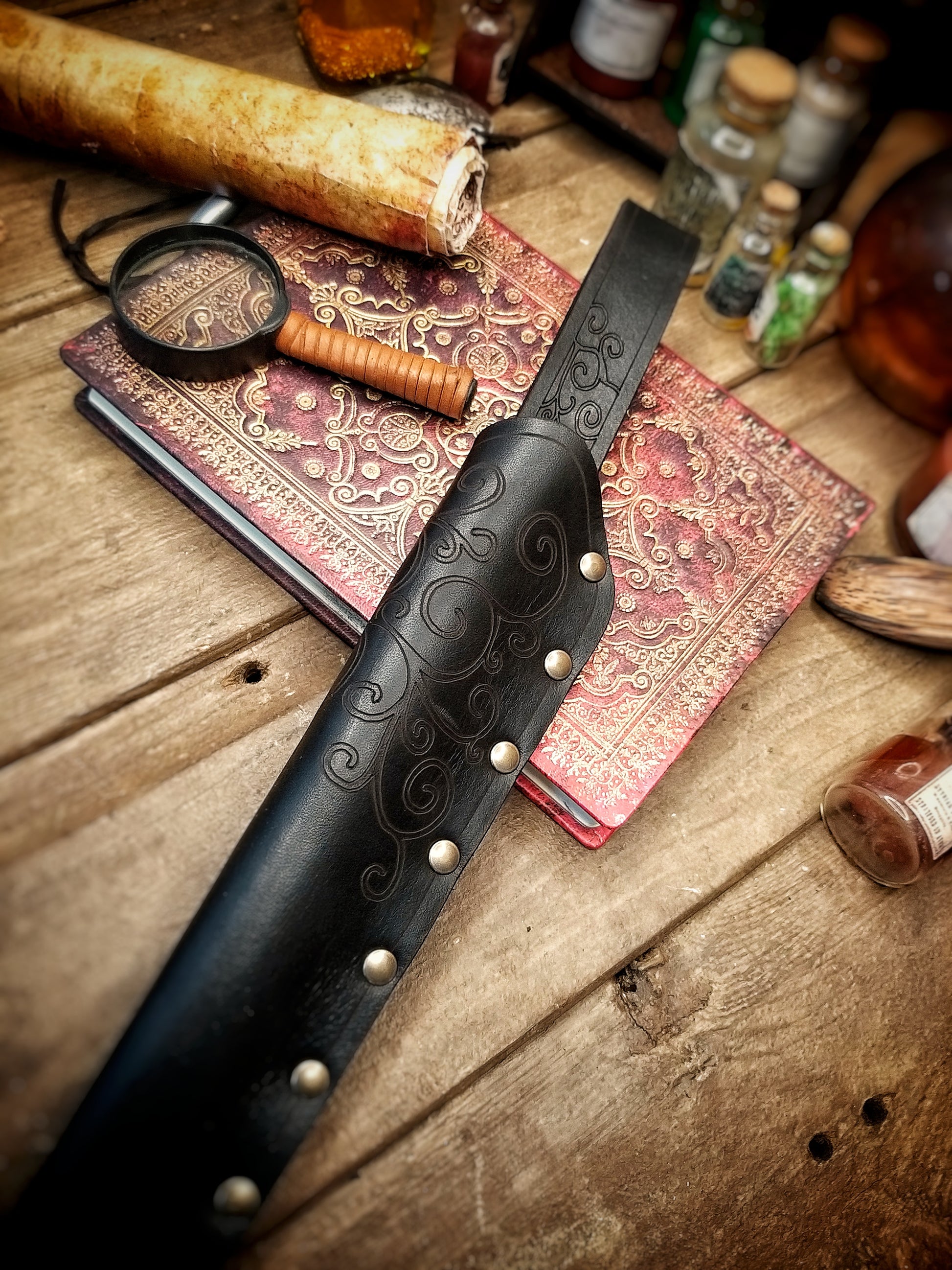 Ornated Magic Wand Holster or Sheath, made of high quality leather for hang your wand from your belt