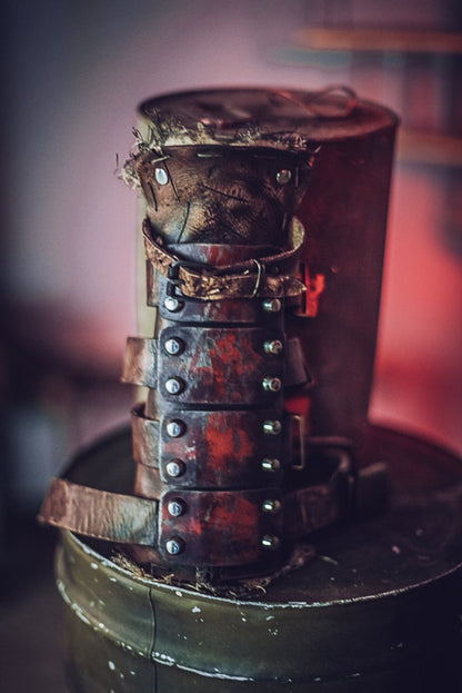 Dystopian Leather & Steel Bracer: Post-Apocalyptic Arm Guard for Wasteland Cosplay and LARP