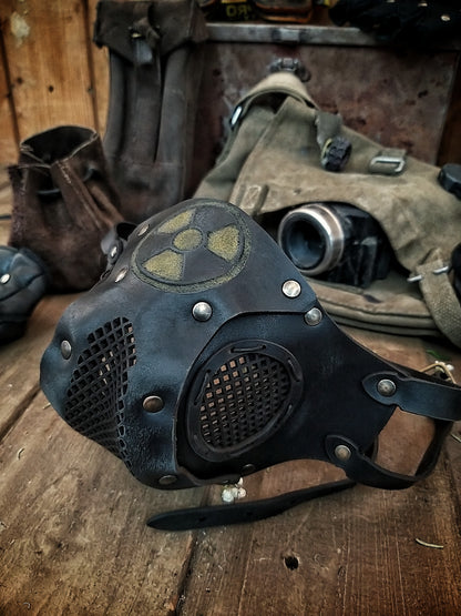 Leather Face Mask with filter pocket Radioactive ready for use with disposable face masks, Paper towel or filter changeable washable mask