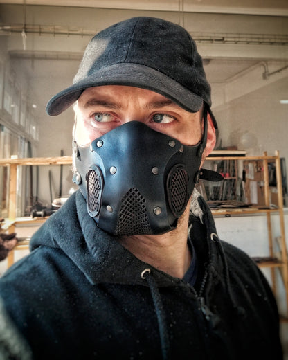 Leather Face Mask with filter pocket ready for use with disposable face masks, Paper towel or filter changeable insert washable mask. Wasteland Face Mask Respirator.