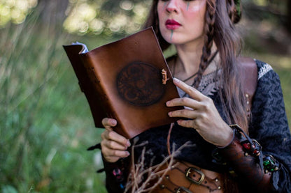 Natural Leather medieval alchemist steampunk Book, grimoire spell book Magic, witchraft , wizard.