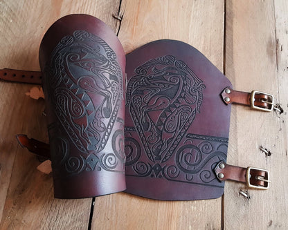 Celtic horse engraved leather vambrace.