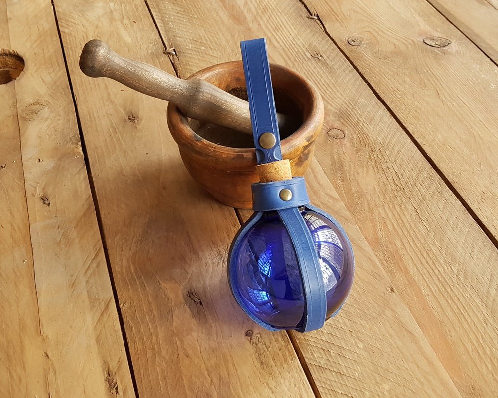 Blue Potion Bottle with Leather Holder Potion.