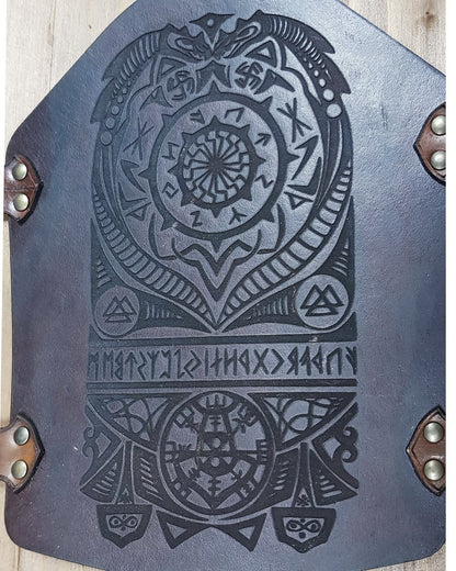 Black Sun and Vegvisir symbol Viking leather vambrace.
