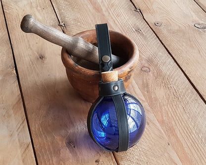 Blue Potion Bottle with Leather Holder Potion.